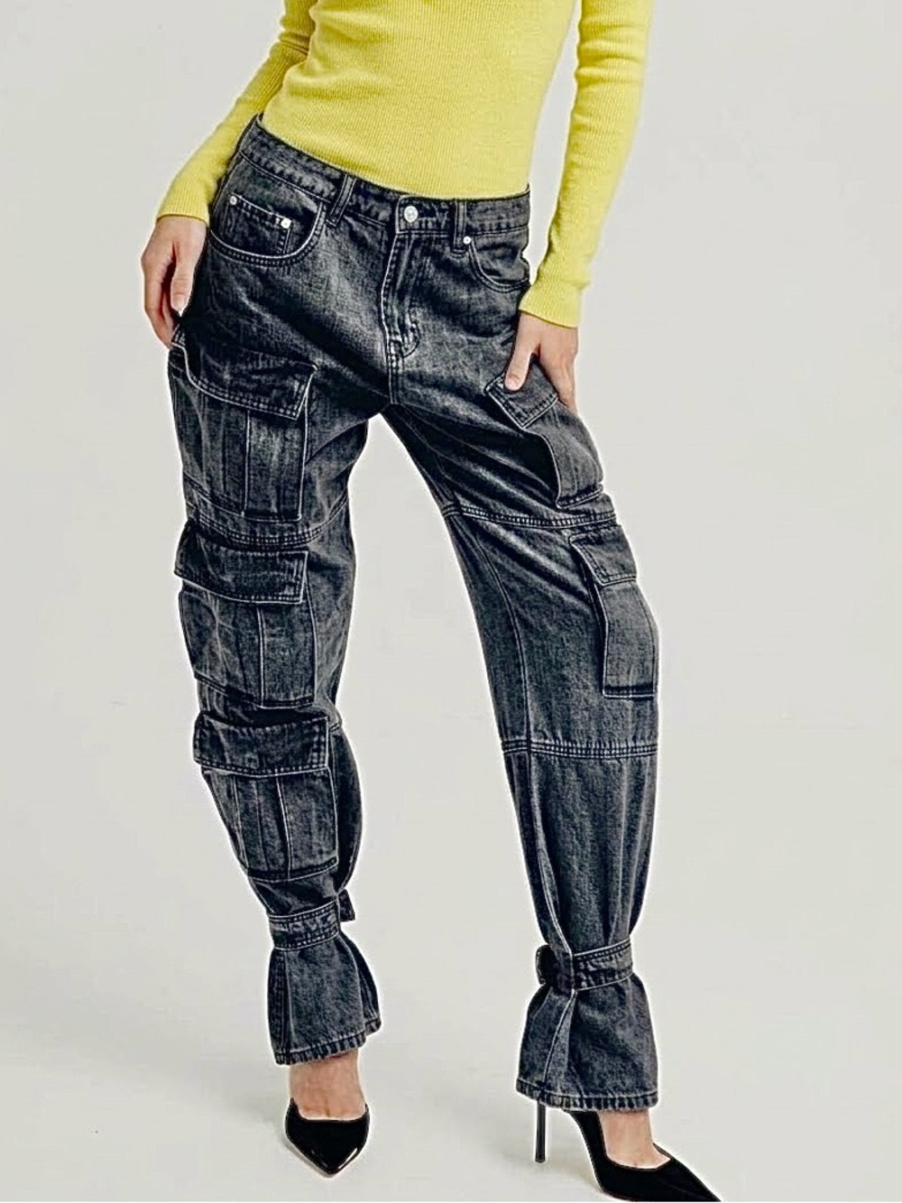 Torn By Ronny Kobo Zayla Cargo Jeans in Washed Black Women Sz27/4